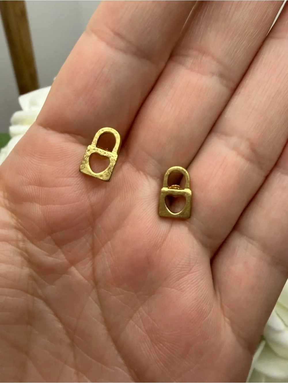 Gold Tone Heart Padlock Stud Earrings